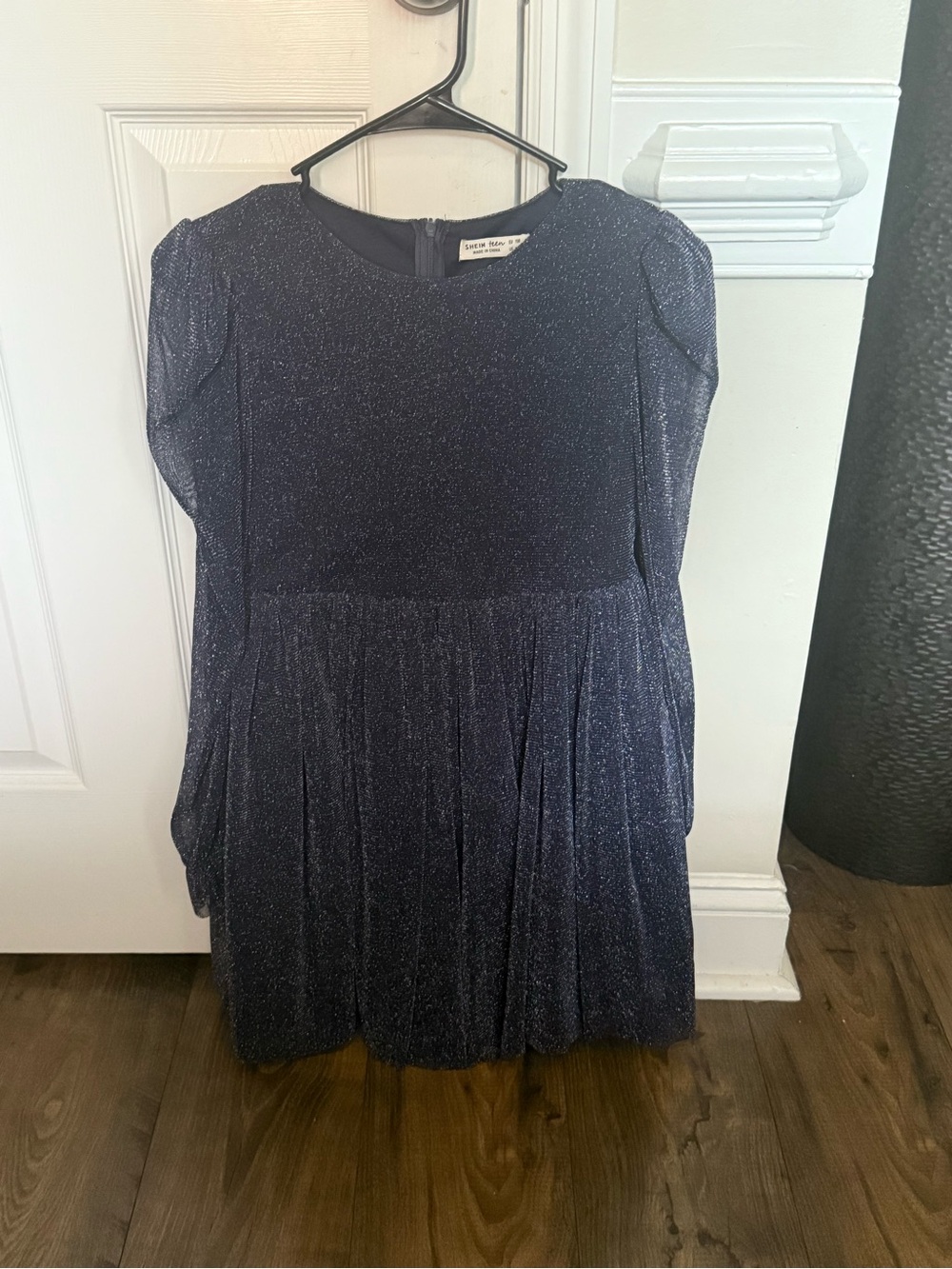 SHEIN Navy Sparkle Long-Sleeve Girls Party Dress